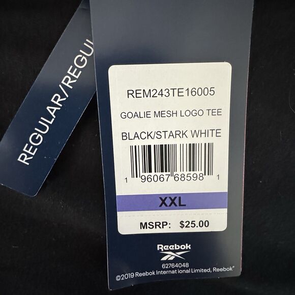 Reebok Goalie Mesh Logo Tee T-Shirt Regular Fit Short Sleeve Mens XXL Black New - Picture 6 of 9